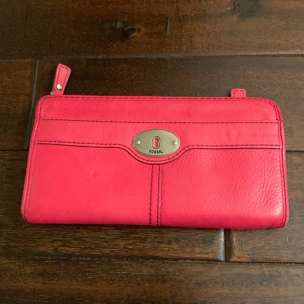 Fossil Red Leather Wallet Used